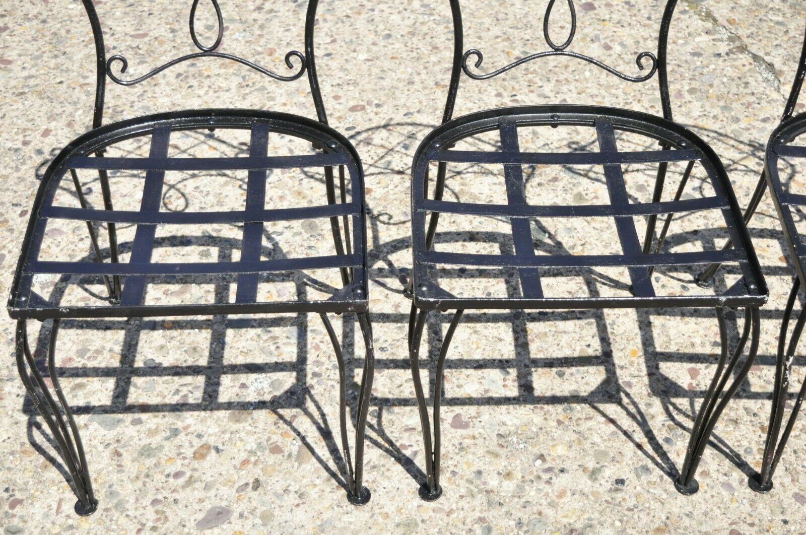20th Century Vintage Wrought Iron Garden Patio Dining Set Square Table 4 Chairs - 5 Pc Set