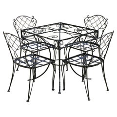 Schmiedeeisernes Garten-/ Terrassen-Esstisch-Set, quadratisch, 4 Stühle, 5 Teile