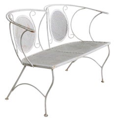 Banc de jardin en fer forgé vintage pour patio et jardin attribué à Woodard