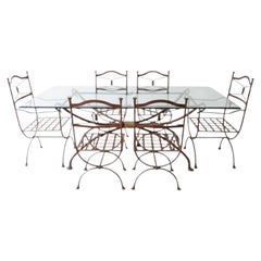 Vintage Wrought Iron & Glass Dining Set, 7-Piece Provencal Style