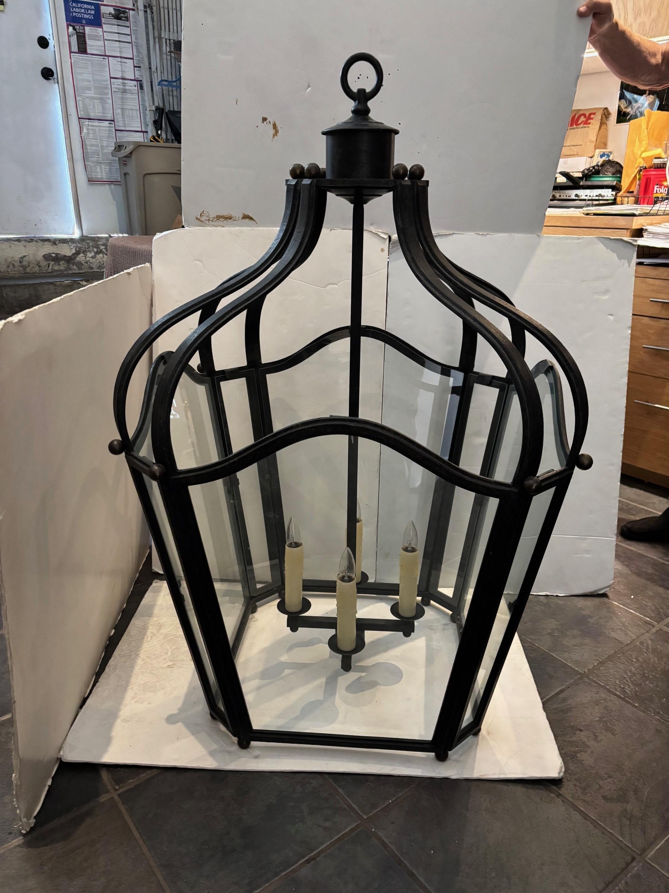Métal Pendentif à quatre lumières en fer forgé et verre vintage Navarre par Dennis & Leen en vente