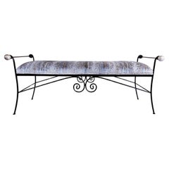 Vintage Wrought Iron Hollywood Regency Bench, Silver Sphere Finials