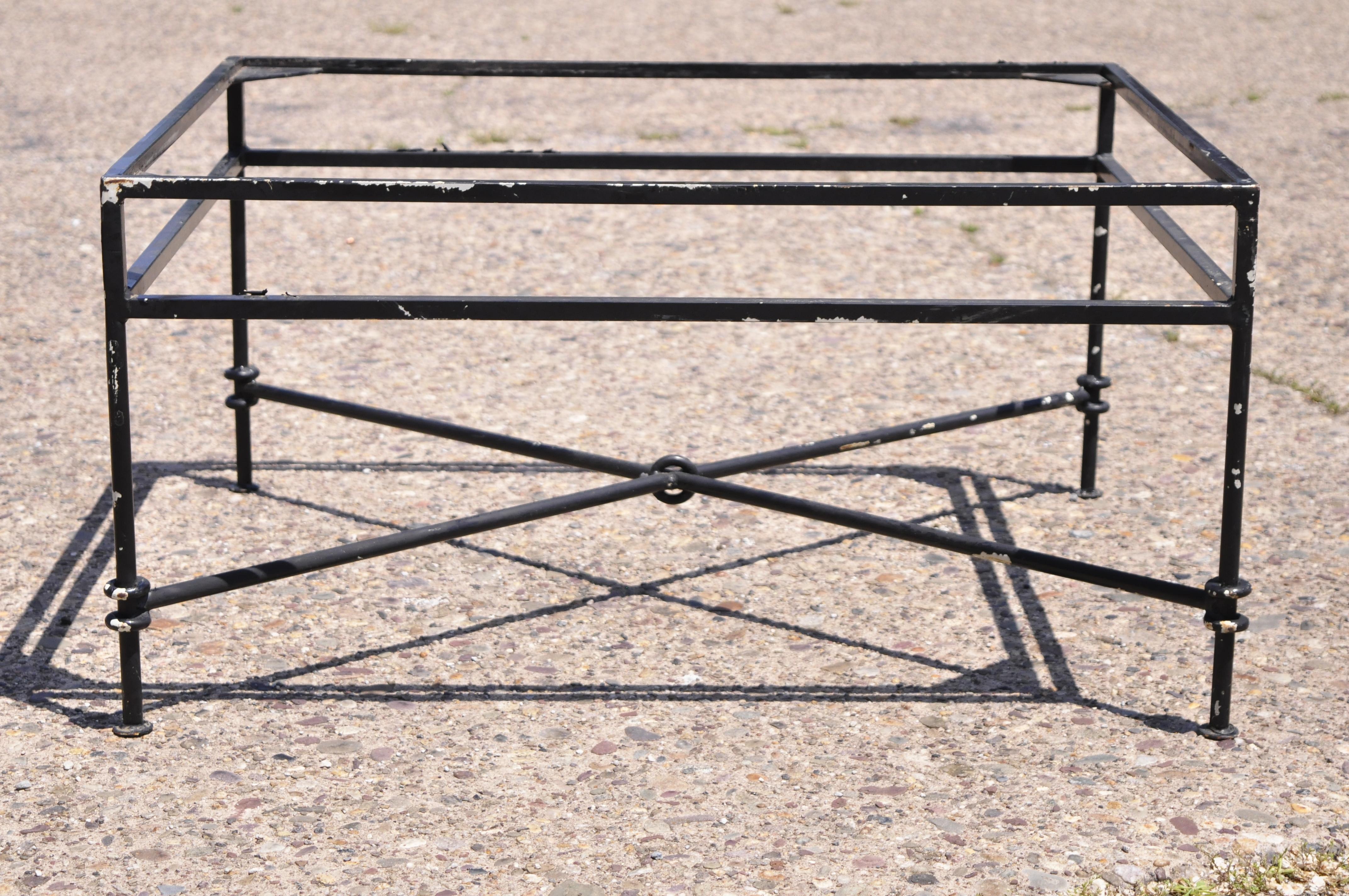 Vintage Wrought Iron Italian Regency Neoclassical Style Rectangular Coffee Table In Good Condition For Sale In Philadelphia, PA