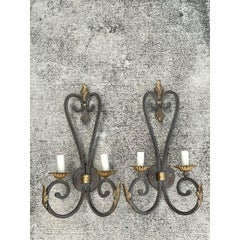 Vintage Wrought Iron Light Sconce - A Pair