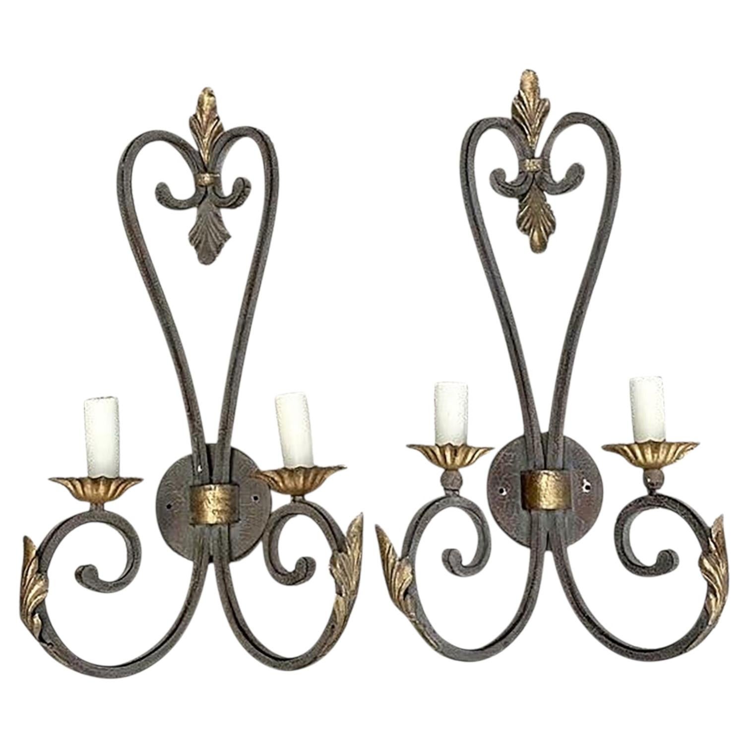Vintage Wrought Iron Light Sconce - A Pair