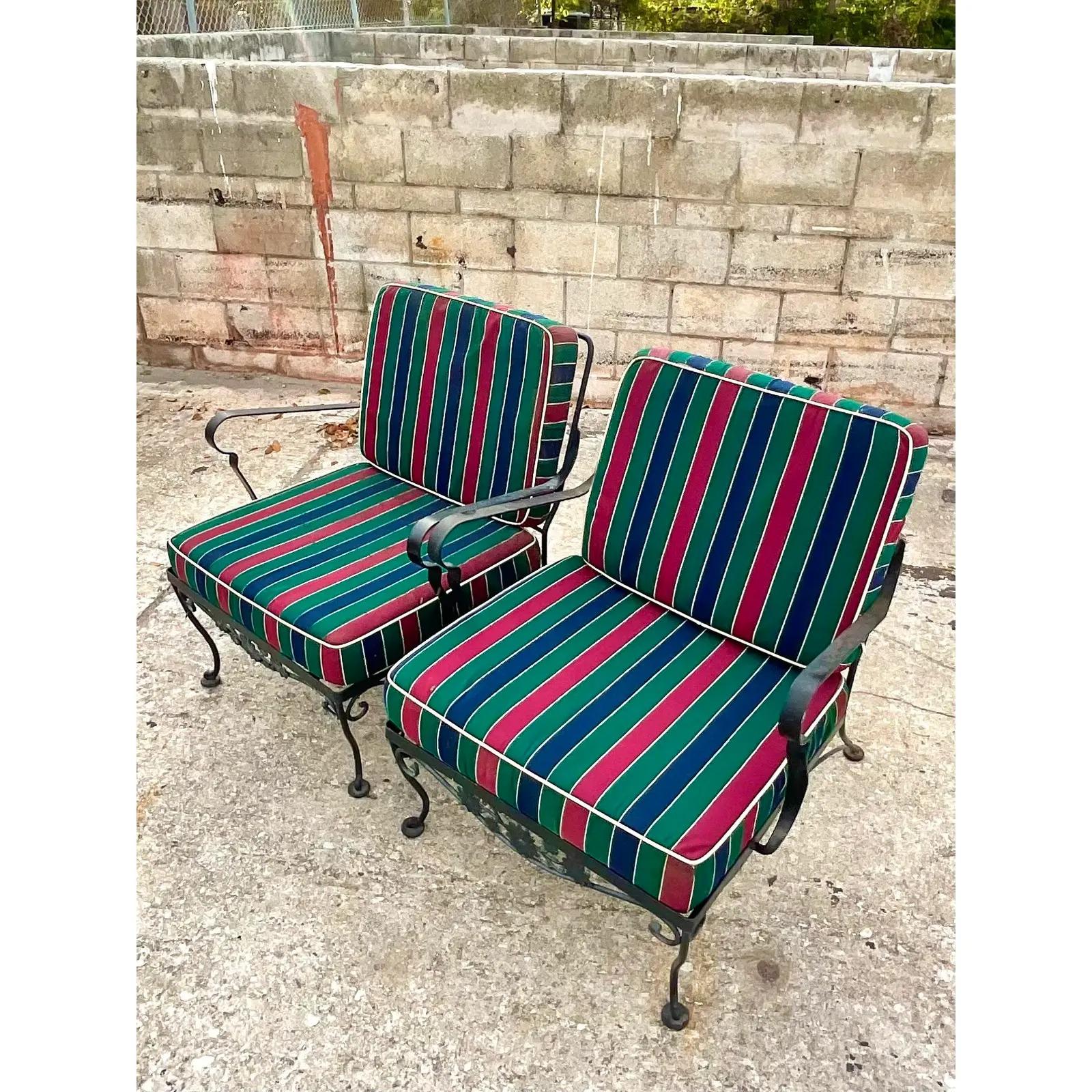 Mid-Century Modern Vintage Wrought Iron Lounge Chairs, a Pair