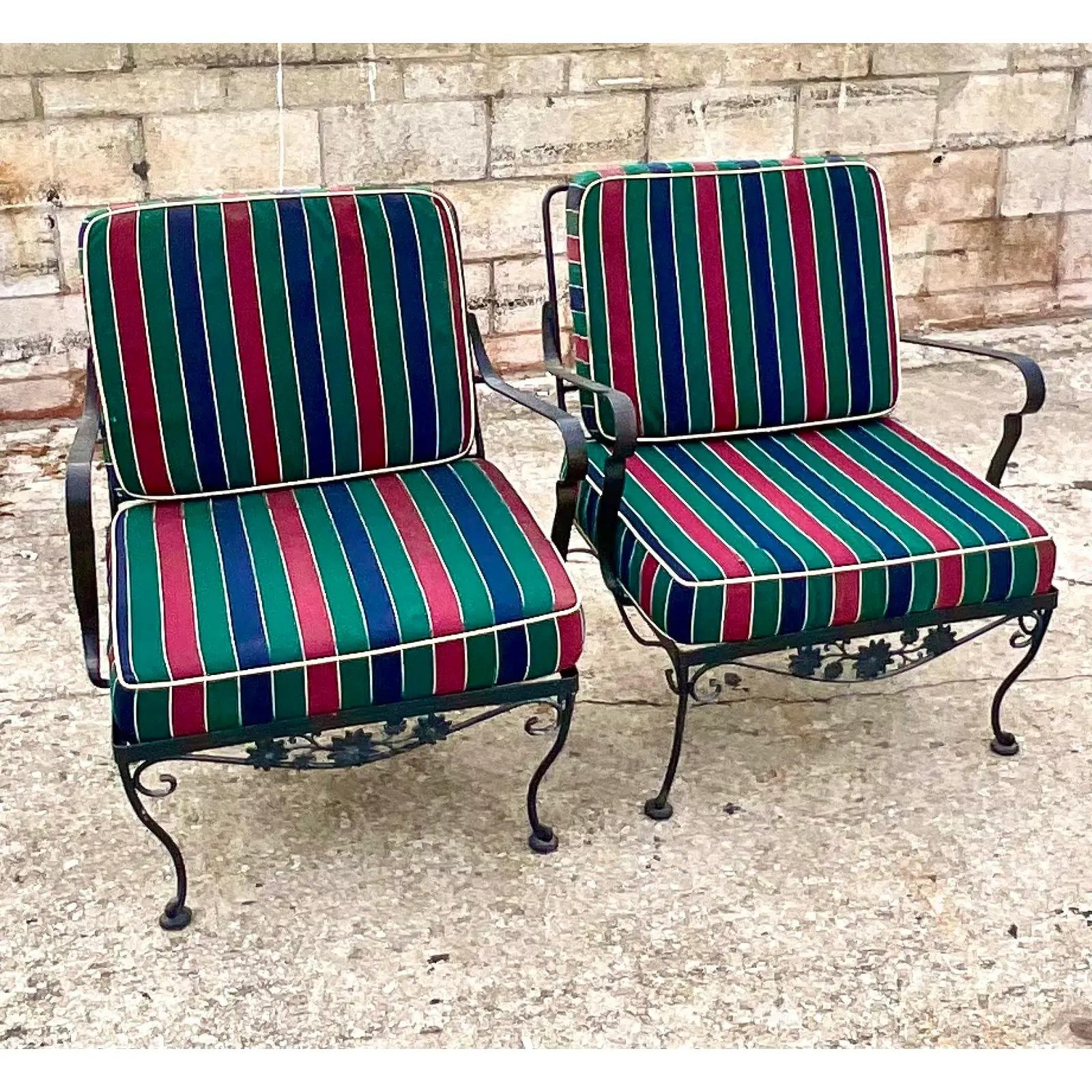 North American Vintage Wrought Iron Lounge Chairs, a Pair