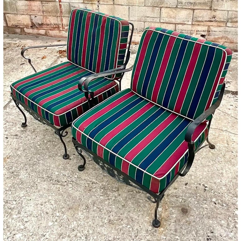 Vintage Wrought Iron Lounge Chairs, a Pair For Sale at 1stDibs