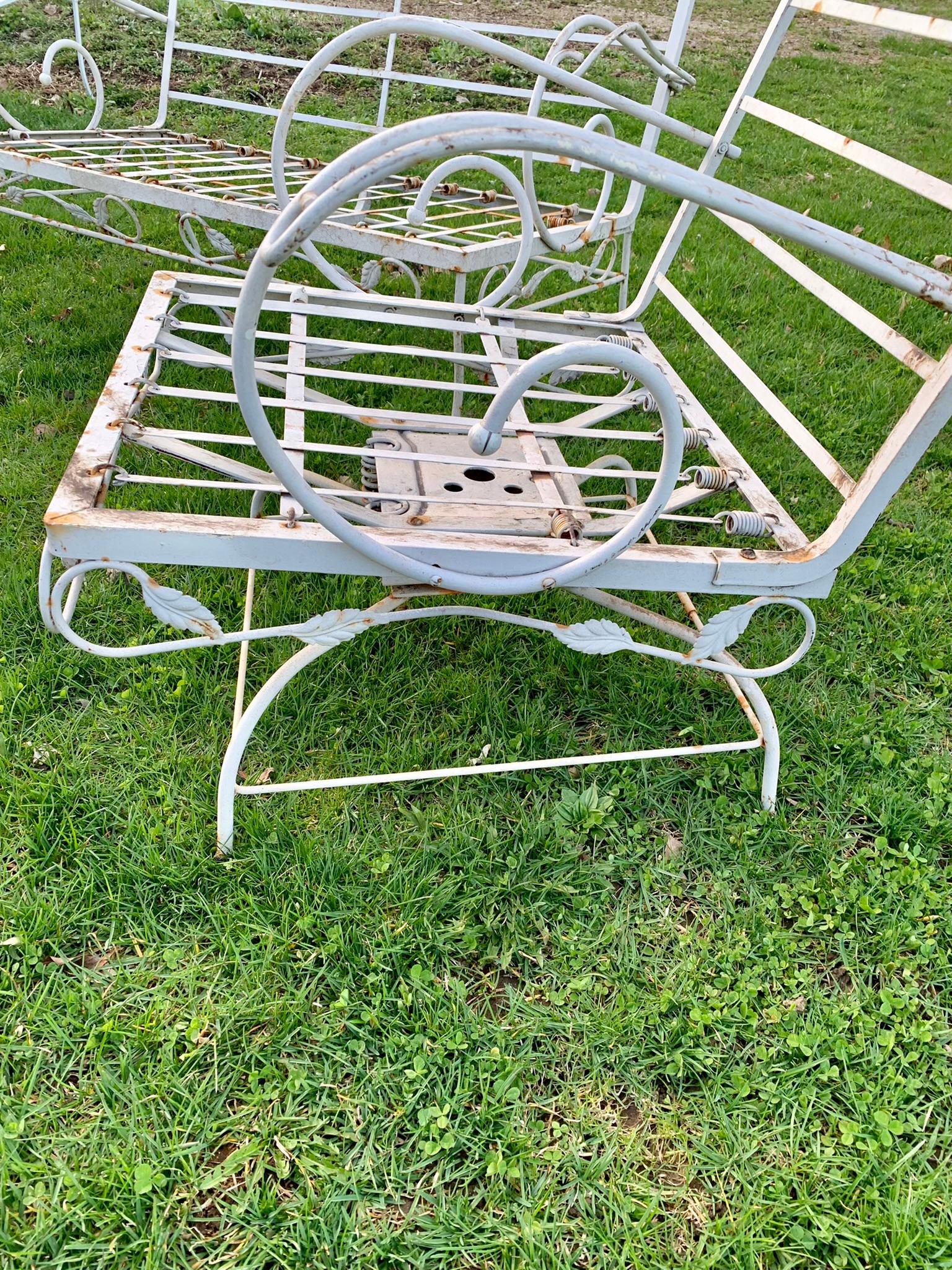 Vintage Wrought Iron Loveseat and Swivel Arm Chair For Sale 7