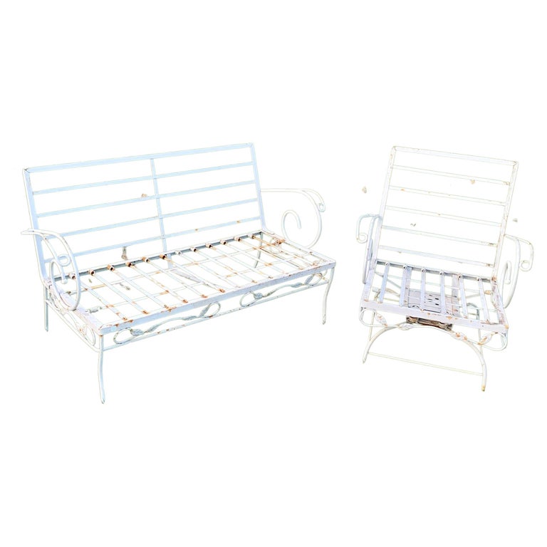 Vintage Wrought Iron Loveseat And Swivel Arm Chair For Sale At 1stDibs