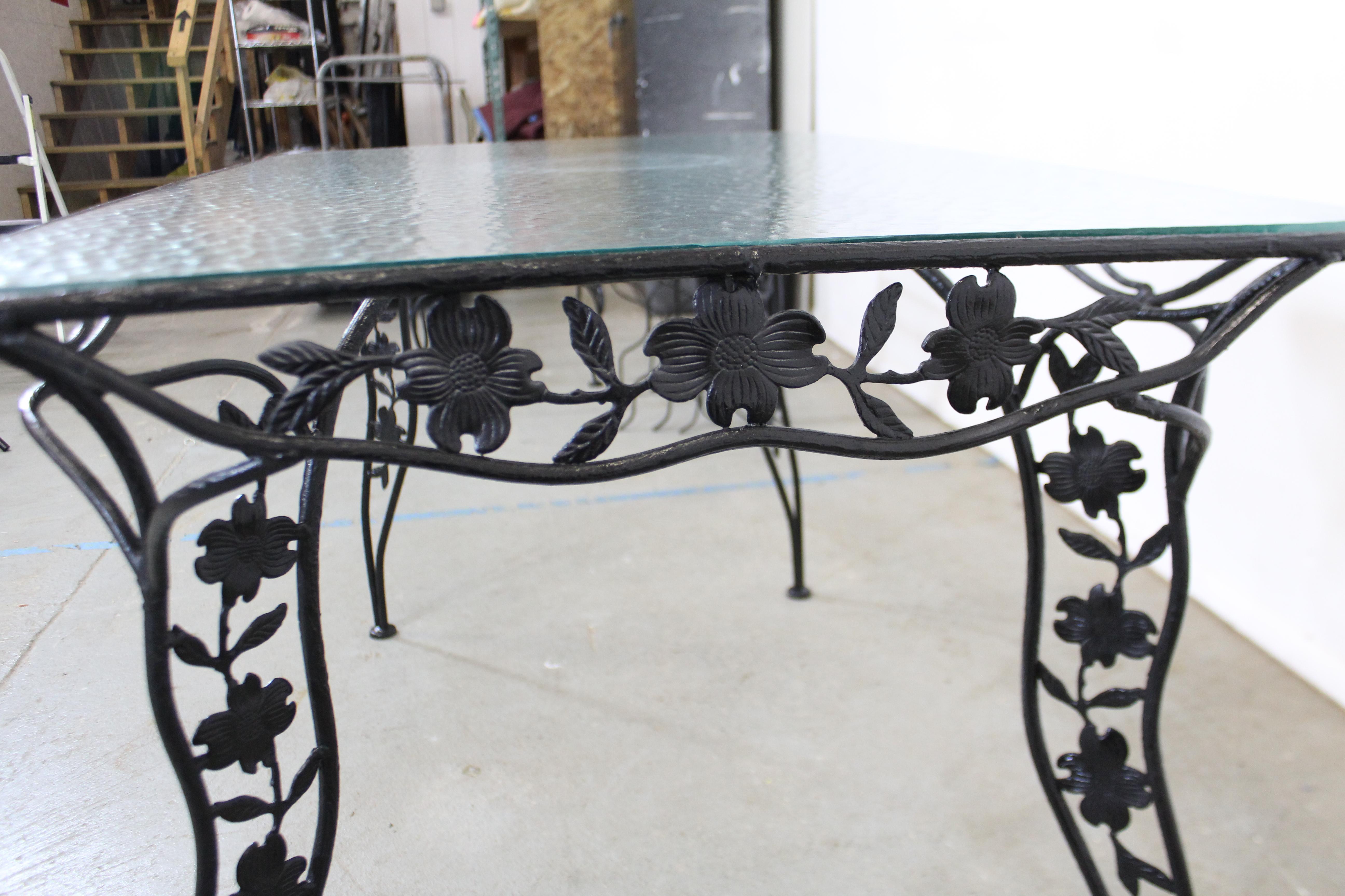 American Vintage Wrought Iron Meadowcraft Dogwood Iron Outdoor Patio Dining Table