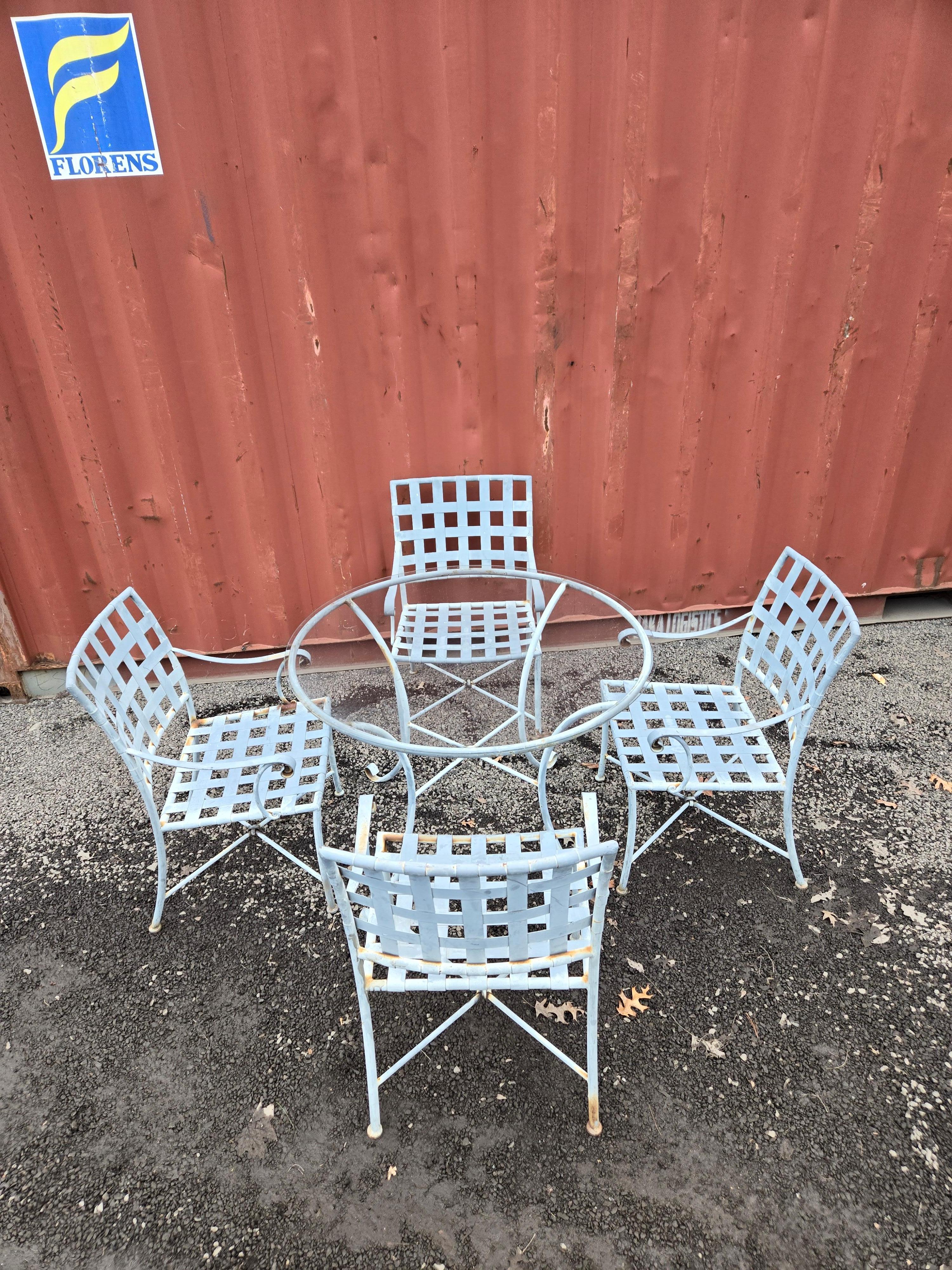 Vintage Wrought Iron Outdoor Dining Set For Sale 8