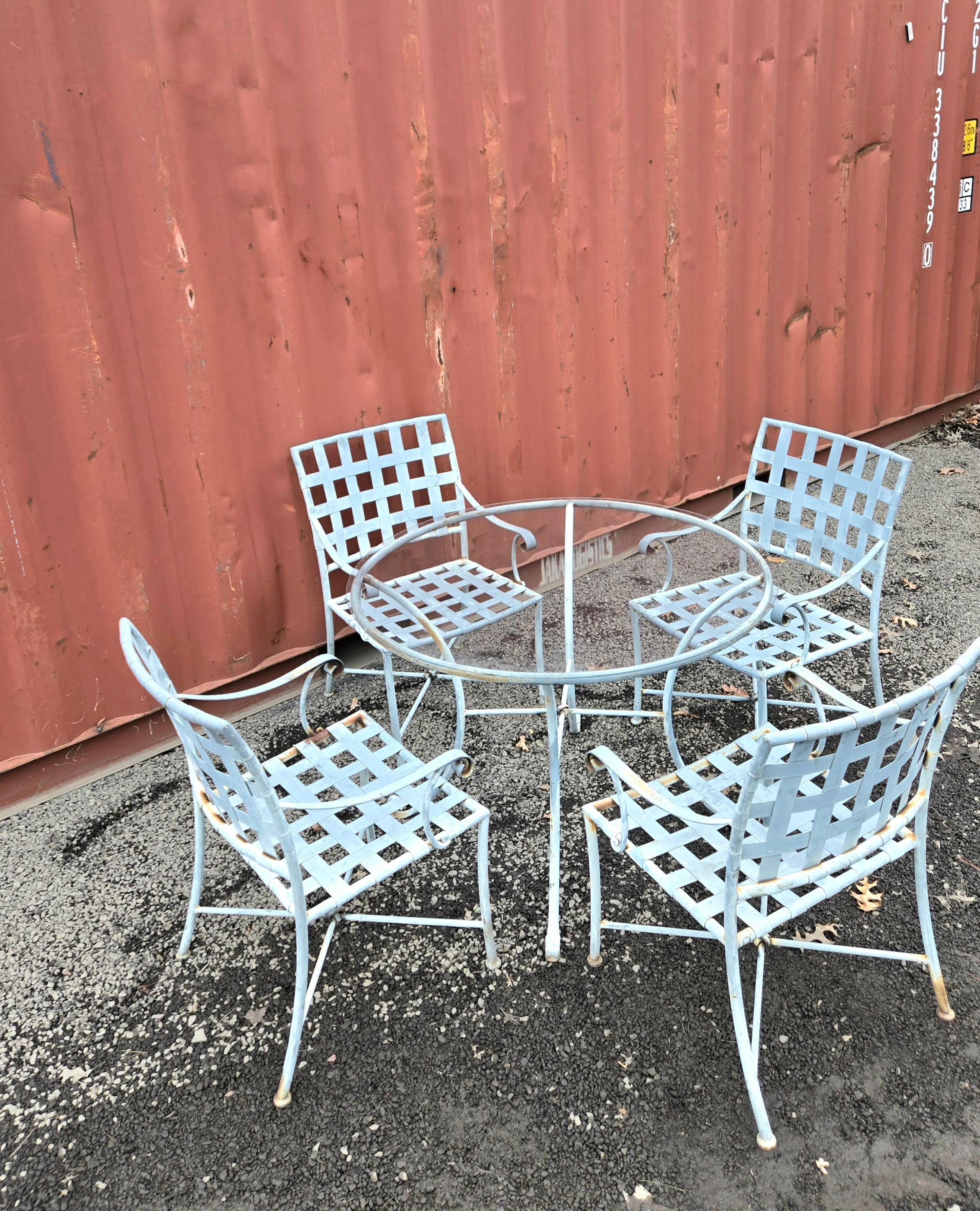 Vintage Wrought Iron Outdoor Dining Set For Sale 9