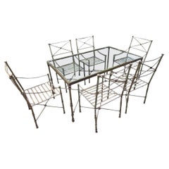 Vintage Wrought Iron Outdoor Dining Set, Giacometti Style, Seats 6