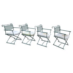 Set of 4 Vintage Wrought Iron Directors Chairs, Mid-Century Modern