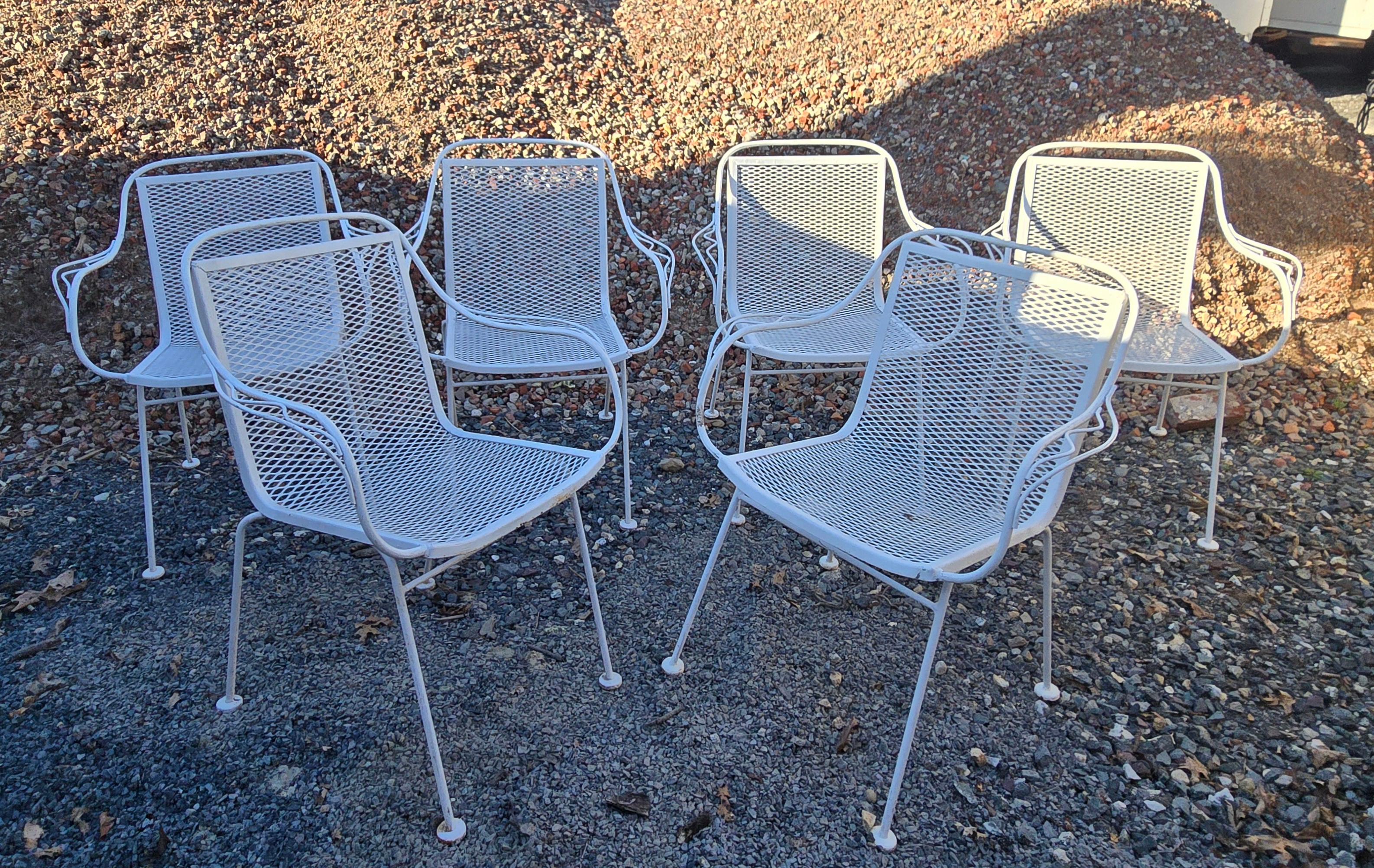Vintage Wrought Iron Sculptura Outdoor Patio Chairs Set of 6 For Sale 5