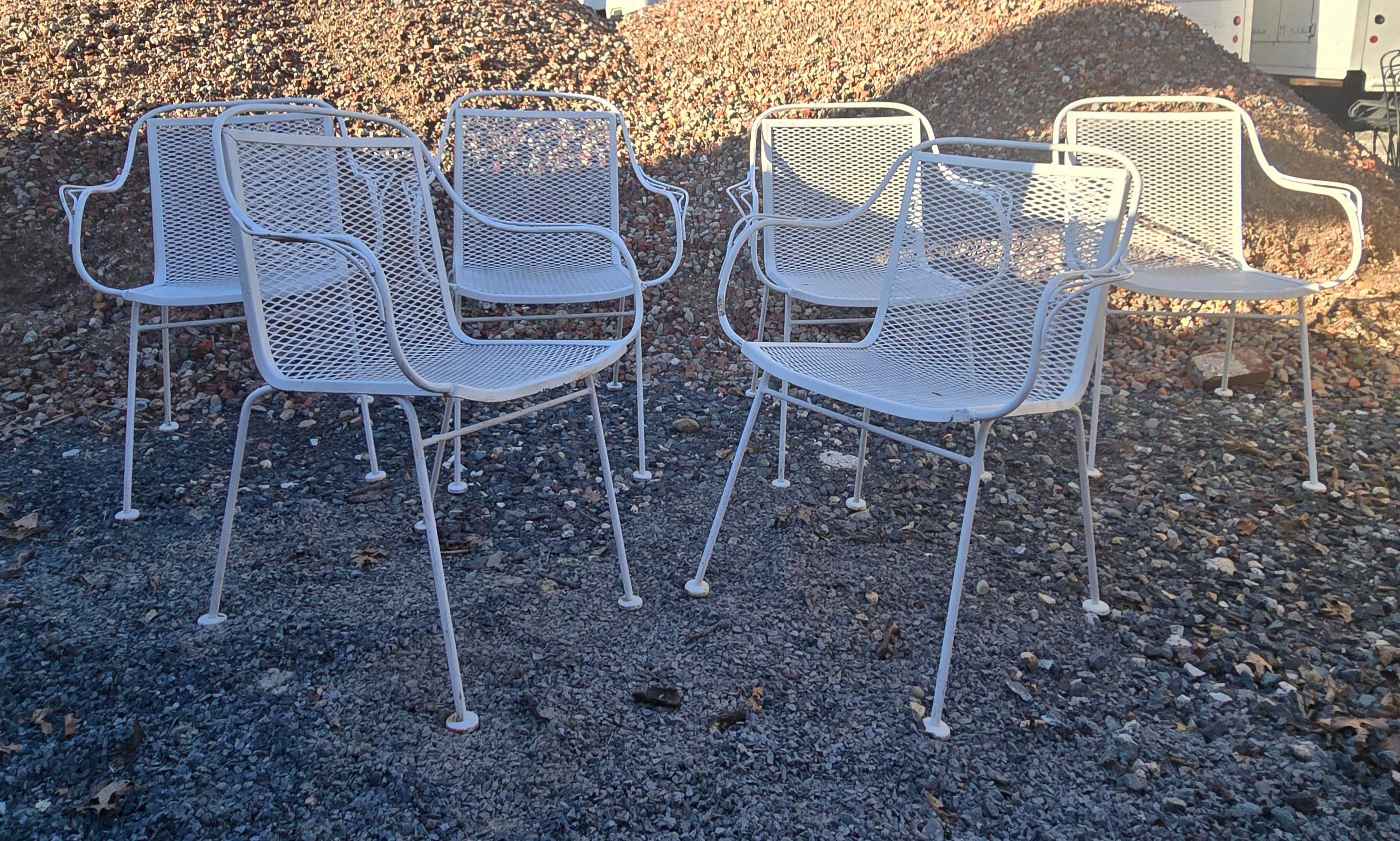 Vintage Wrought Iron Sculptura Outdoor Patio Chairs Set of 6 For Sale 6