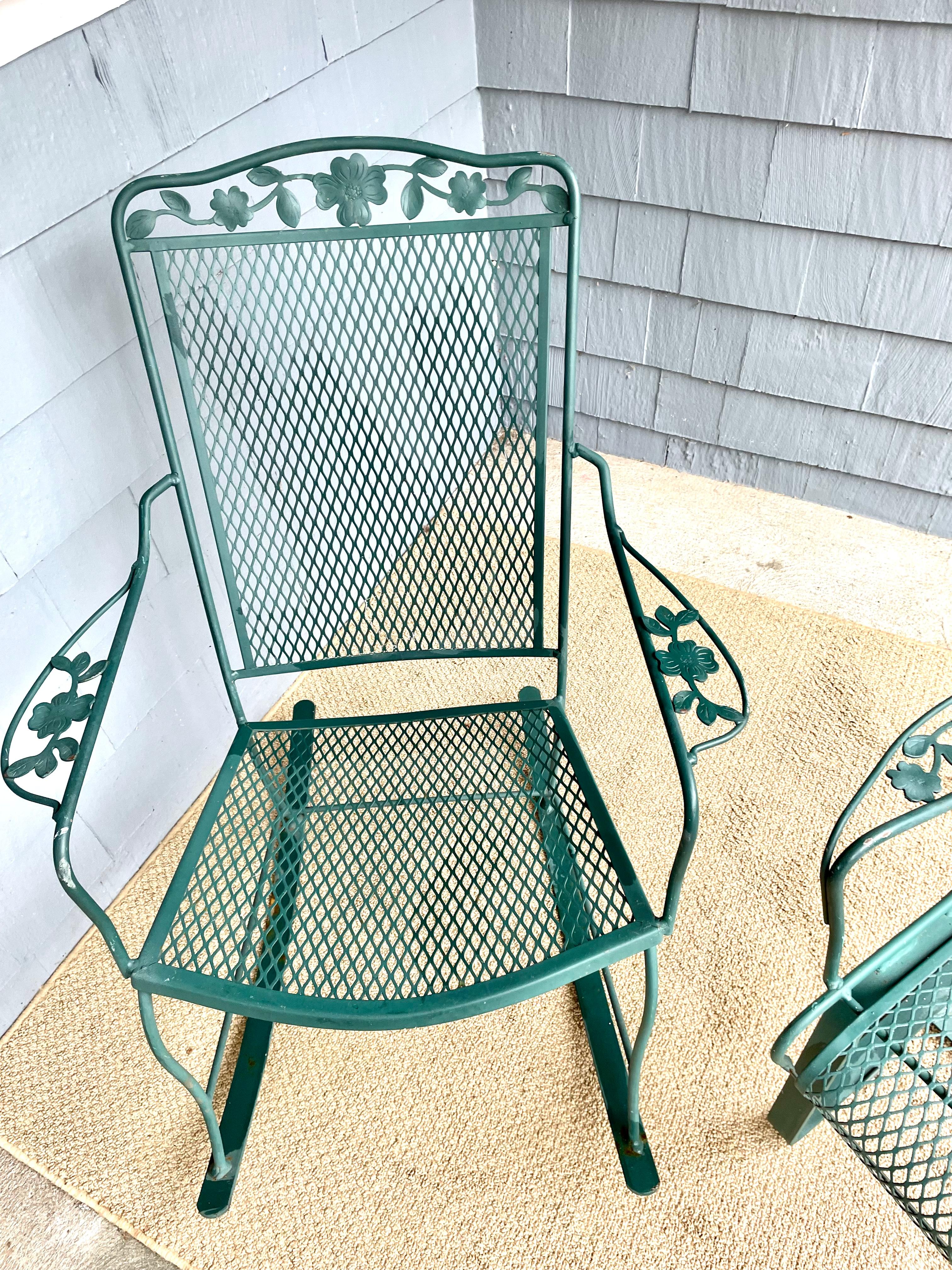 Vintage Wrought Iron Outdoor Patio Chairs Set of 6 For Sale 7