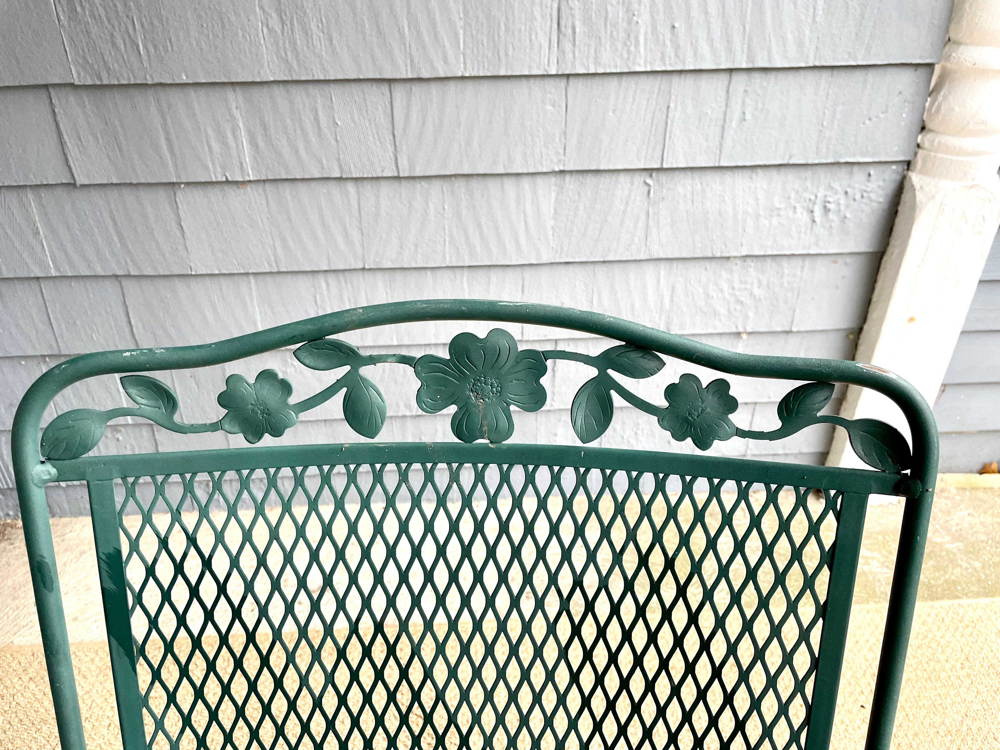 Vintage Wrought Iron Outdoor Patio Chairs Set of 6 For Sale 10