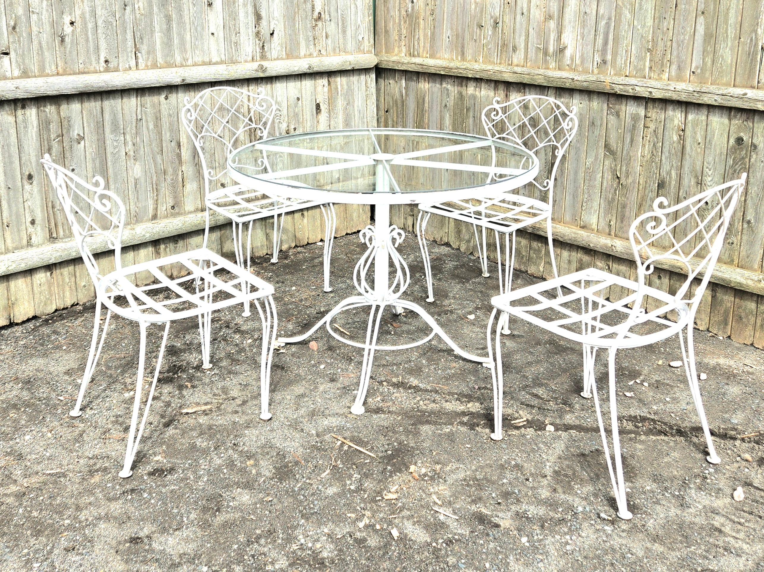 Vintage Wrought Iron Outdoor Patio Dining Set For Sale 6