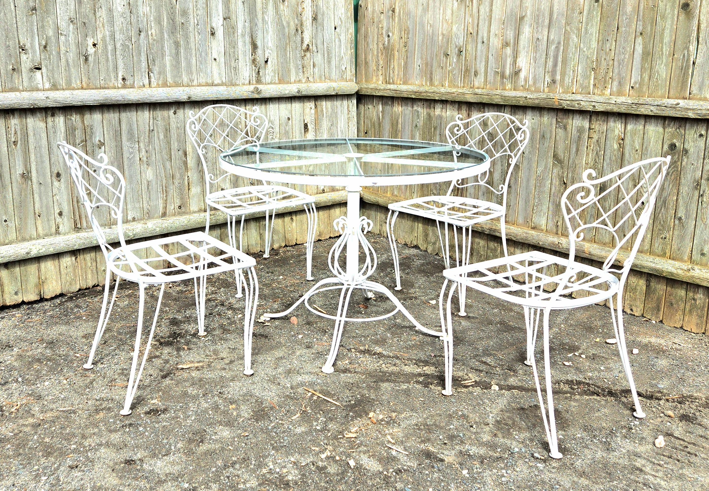Vintage Wrought Iron Outdoor Patio Dining Set For Sale 2