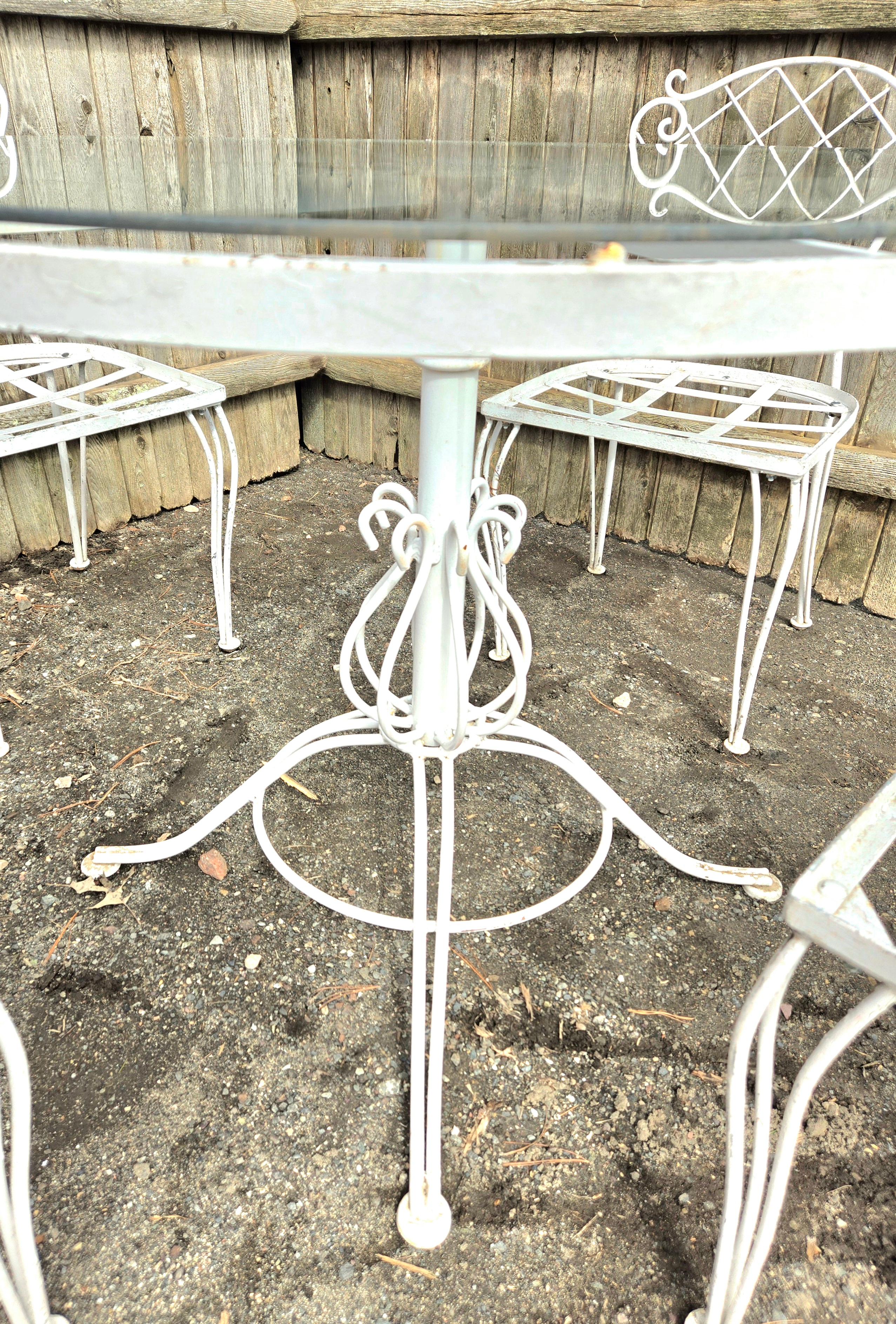 Vintage Wrought Iron Outdoor Patio Dining Set For Sale 4