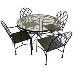 Vintage Wrought Iron Outdoor Patio Dining Set with Four Chairs