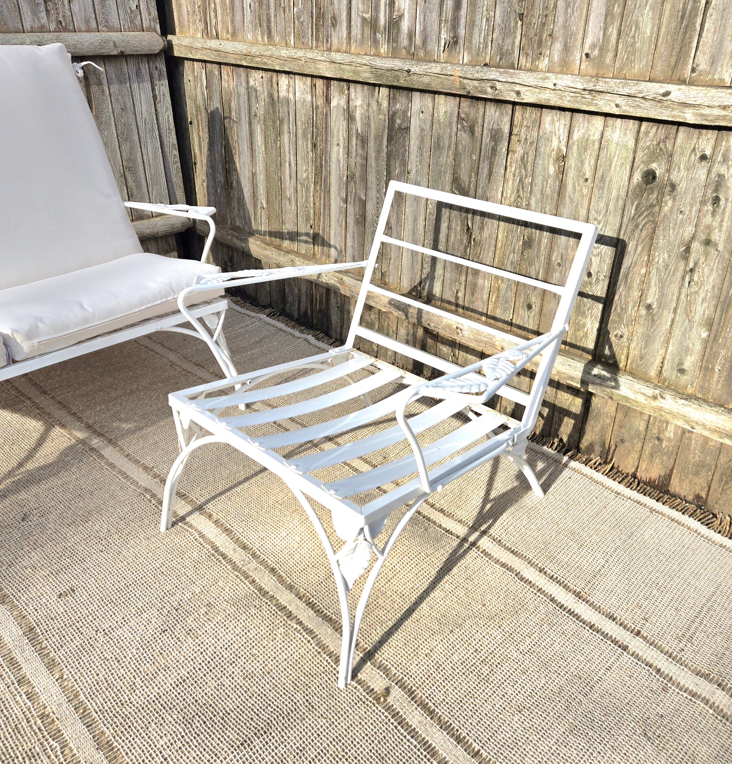 Upholstery Vintage Wrought Iron Outdoor Seating  For Sale