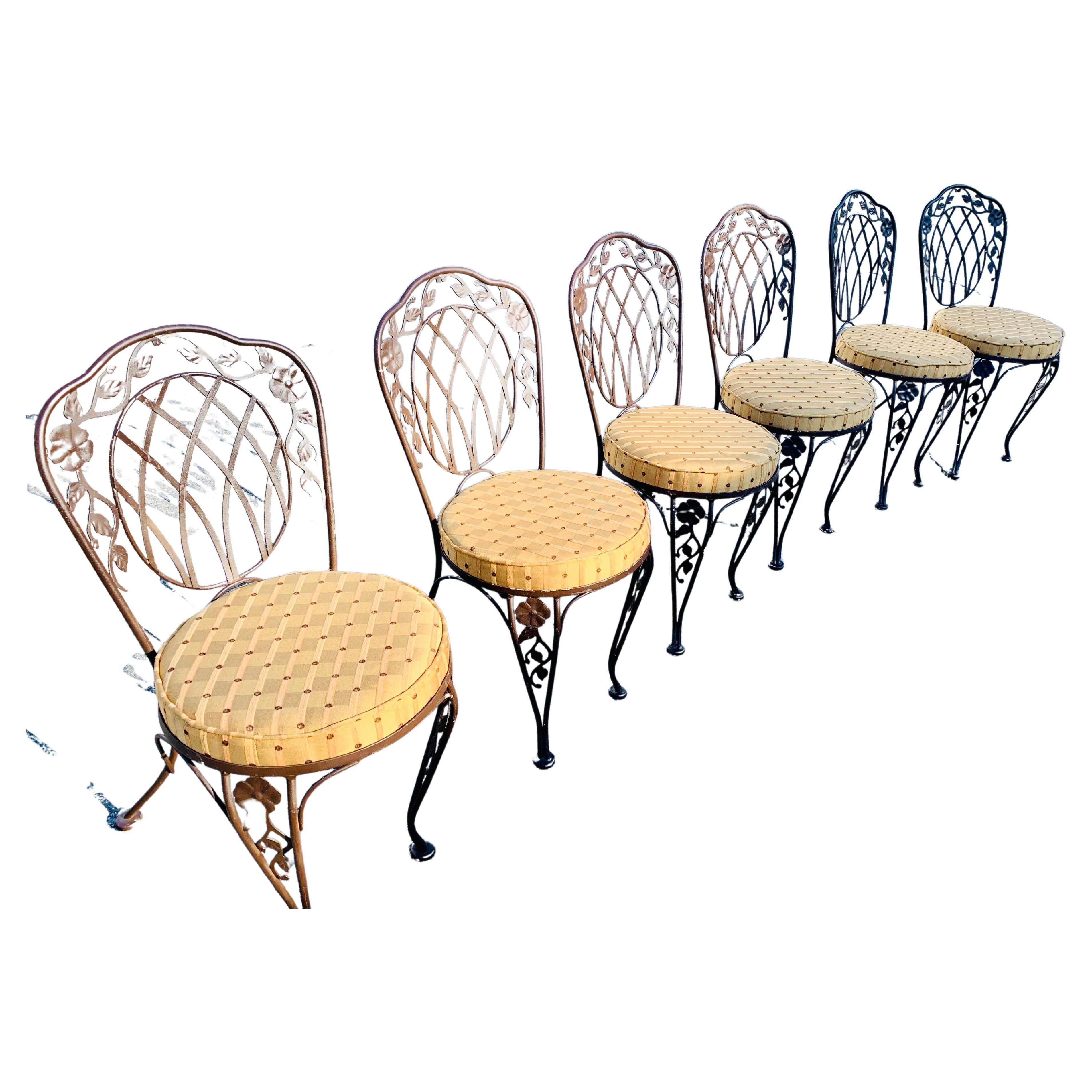 Vintage Wrought Iron Outdoor Seating Set of 6 For Sale