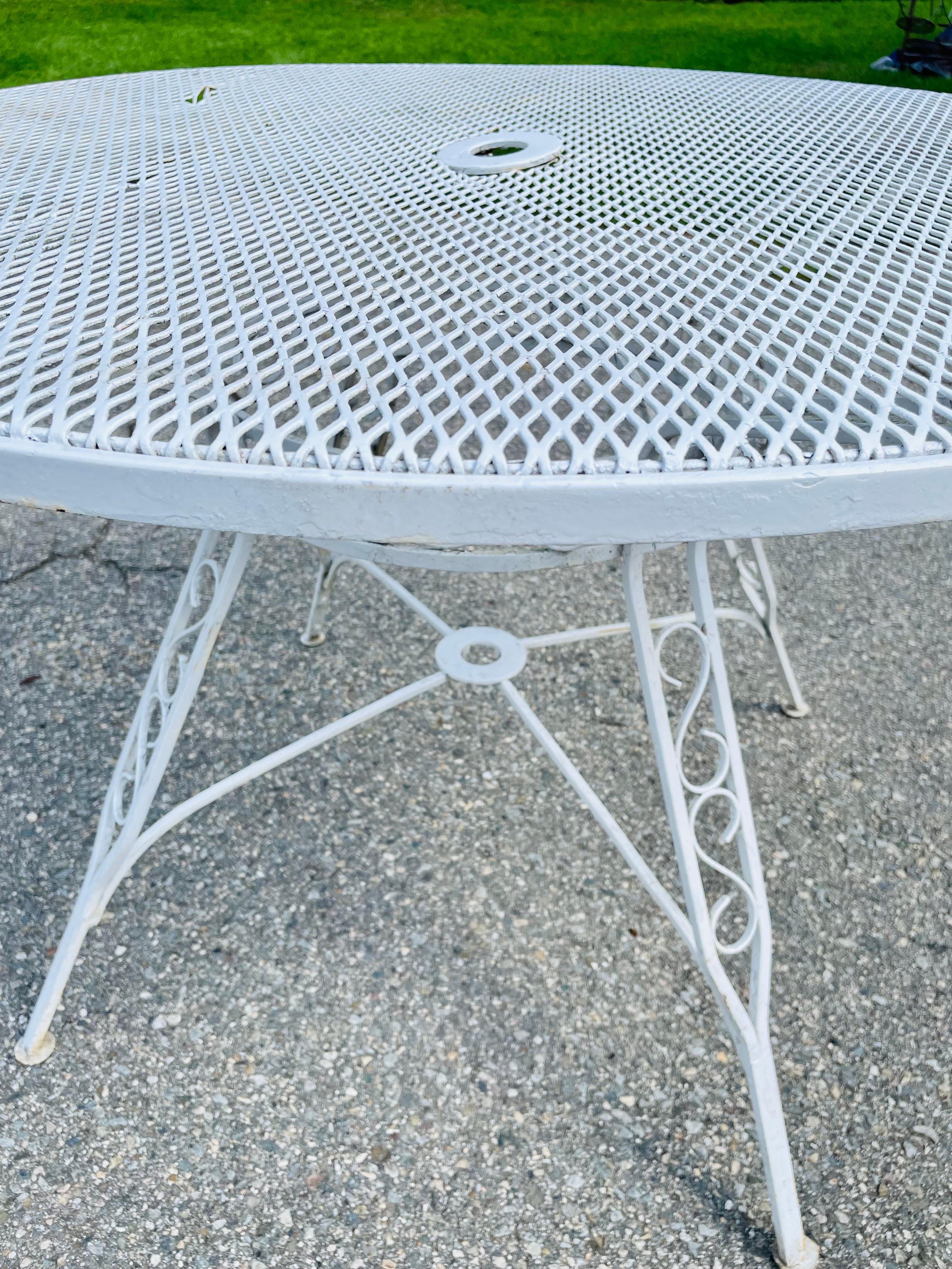 20th Century Vintage Wrought Iron Outdoor Table Mesh and Scroll For Sale