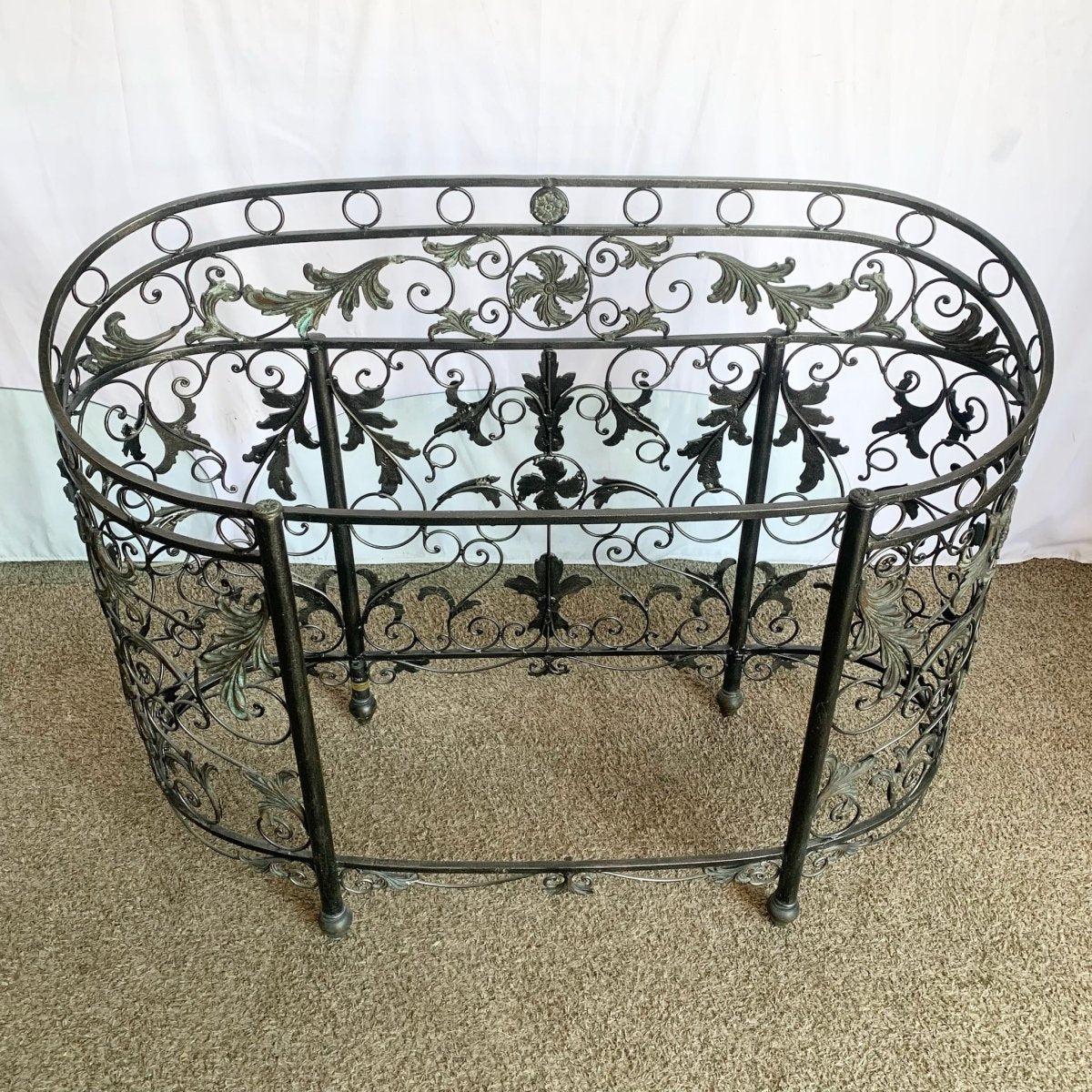 Philippine Vintage Wrought Iron Oval Two Tier Glass Top Console Table by Mainland Smith For Sale