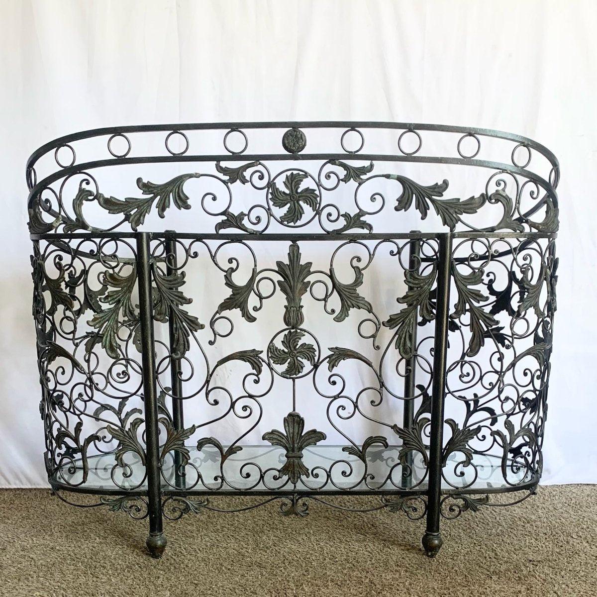 Vintage Wrought Iron Oval Two Tier Glass Top Console Table by Mainland Smith For Sale 3