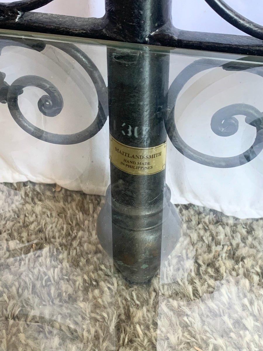 Vintage Wrought Iron Oval Two Tier Glass Top Console Table by Mainland Smith For Sale 4