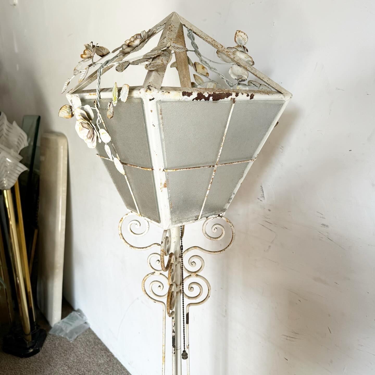 Vintage Wrought Iron Painted White Floor Lamp For Sale 3