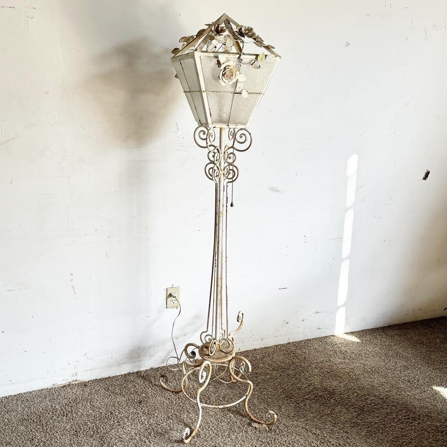 Vintage Wrought Iron Painted White Floor Lamp For Sale 4