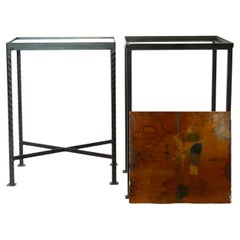 Vintage Wrought Iron / Painted Wood Top Side Tables