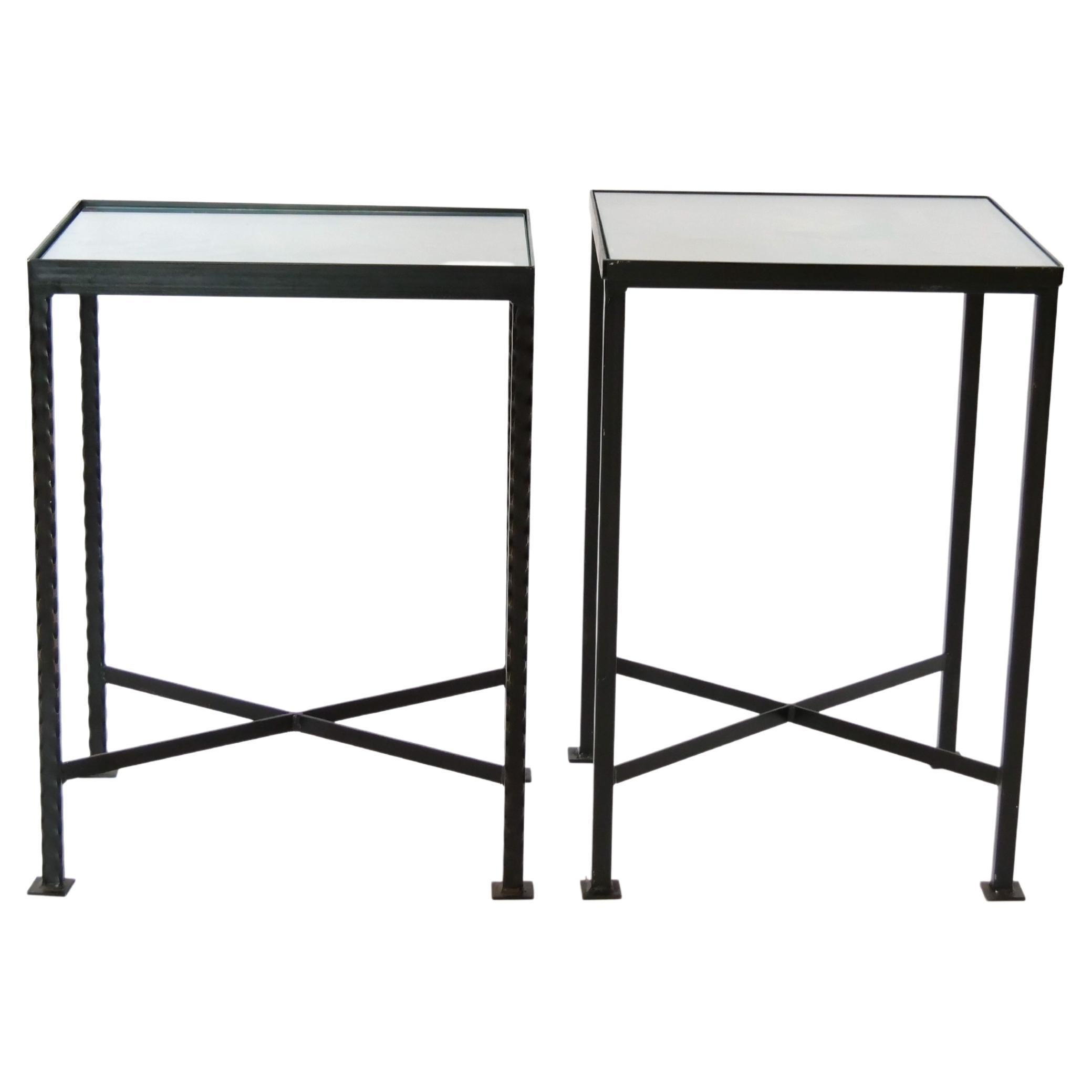 Vintage Wrought Iron / Painted Wood Top Side Tables For Sale 1