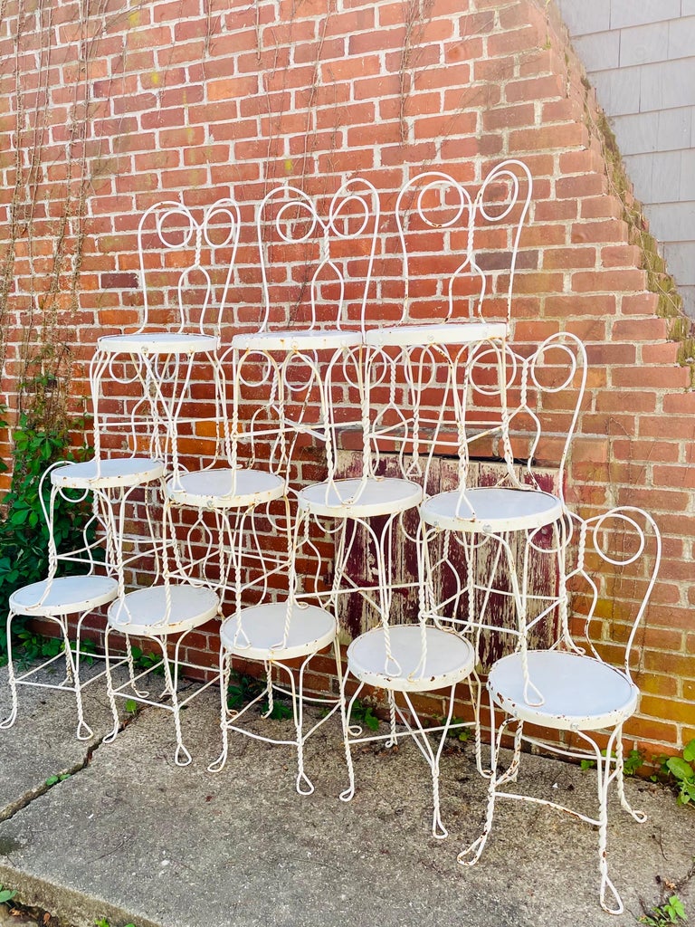 Vintage Wrought Iron Parlor Cafe Bistro Chairs A set of 12 For Sale 4