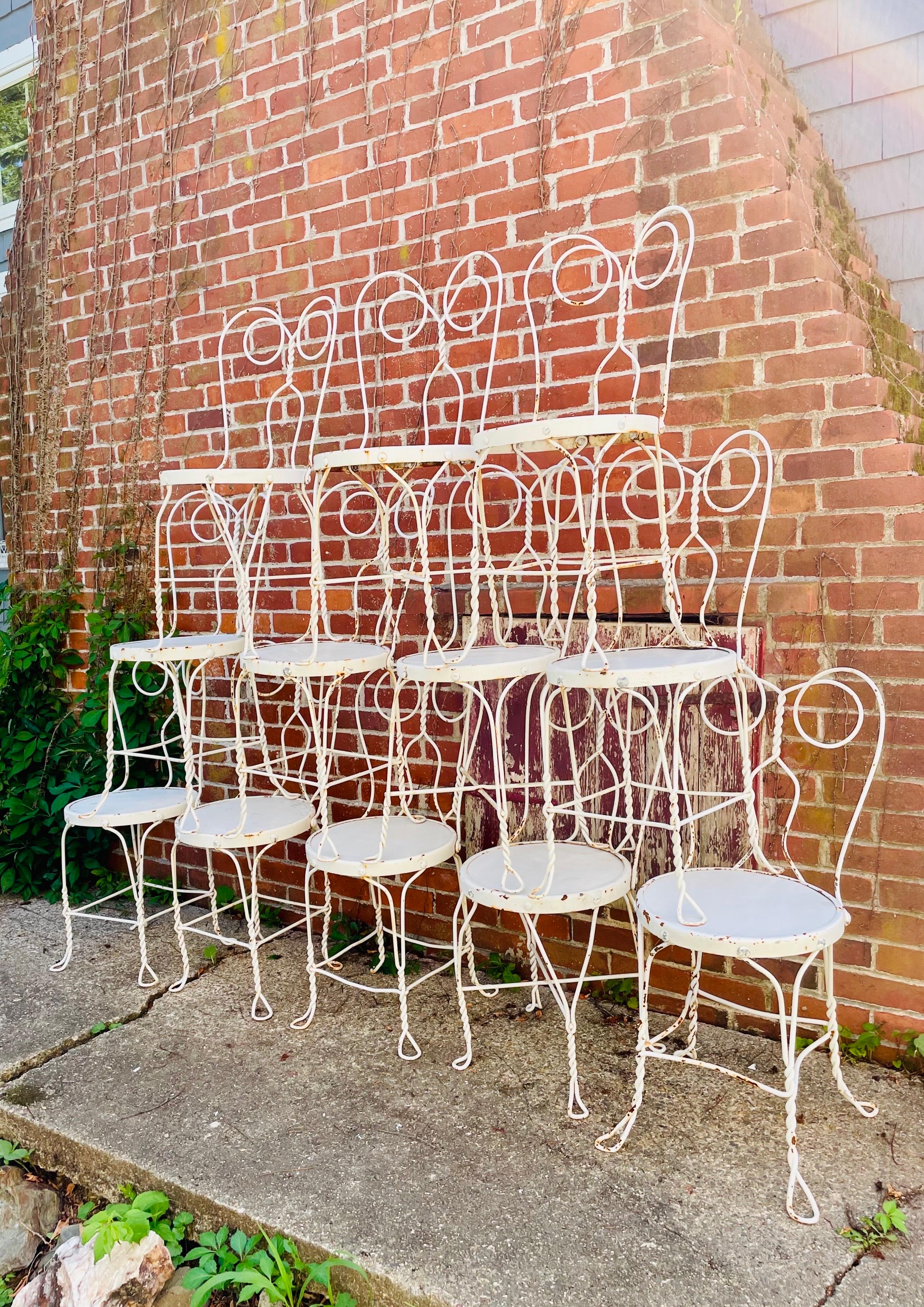 Vintage Wrought Iron Parlor Cafe Bistro Chairs A set of 12 9