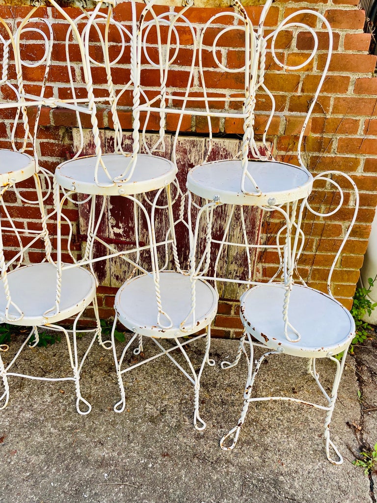 Vintage Wrought Iron Parlor Cafe Bistro Chairs A set of 12 For Sale 11
