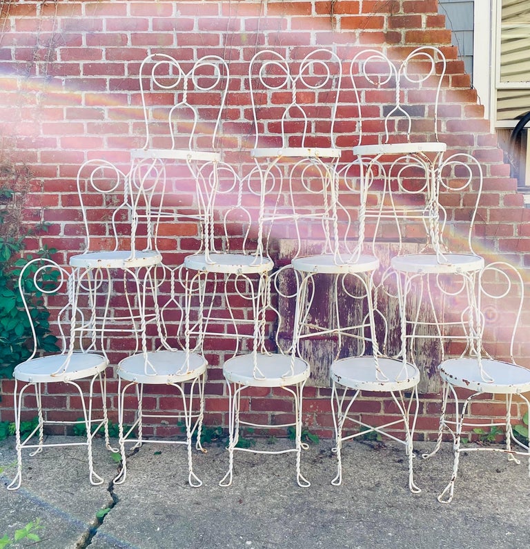 Vintage Wrought Iron Parlor Cafe Bistro Chairs A set of 12 In Good Condition For Sale In Cumberland, RI