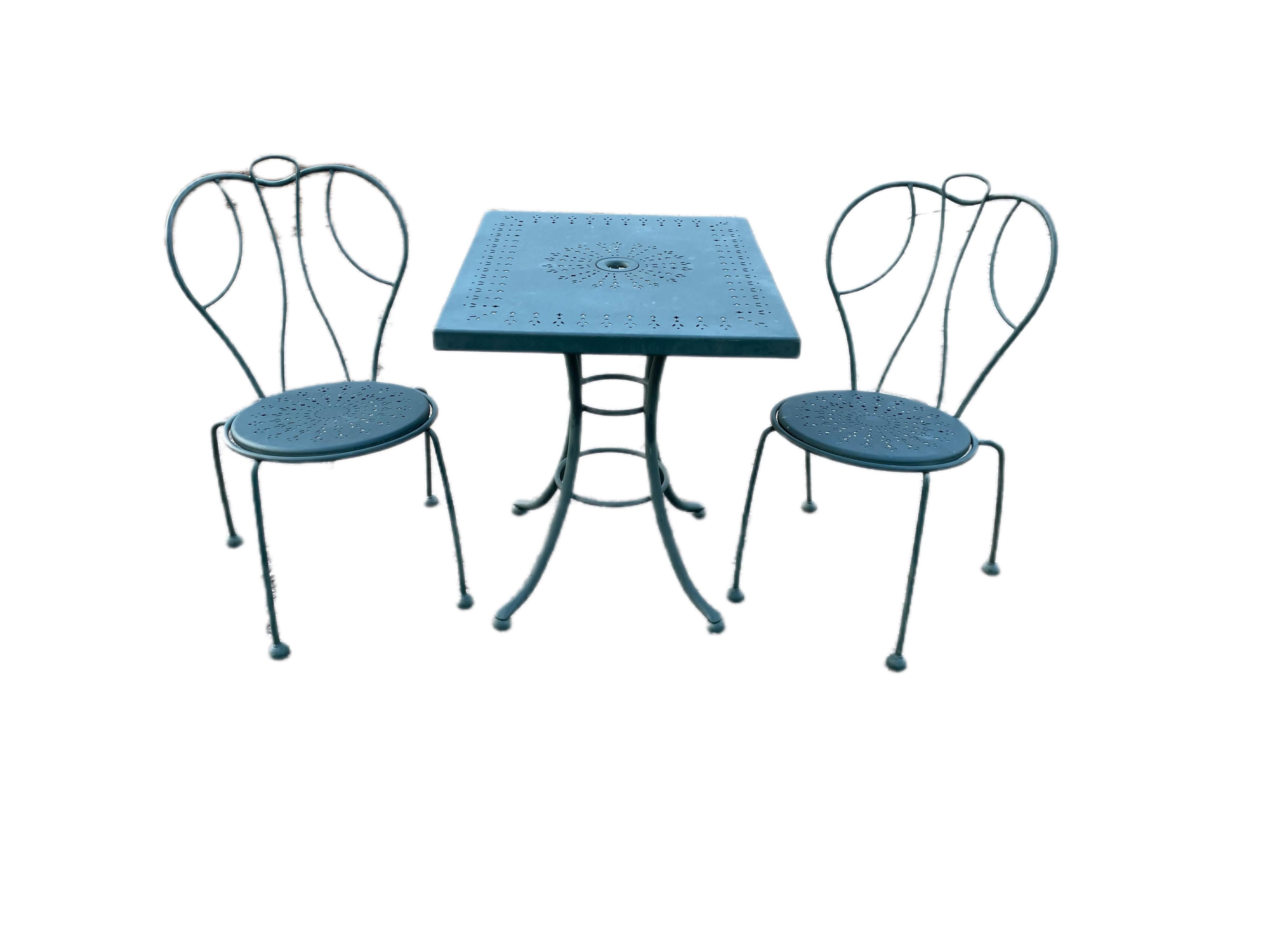 Vintage Wrought Iron Patio Cafe Set For Sale 5