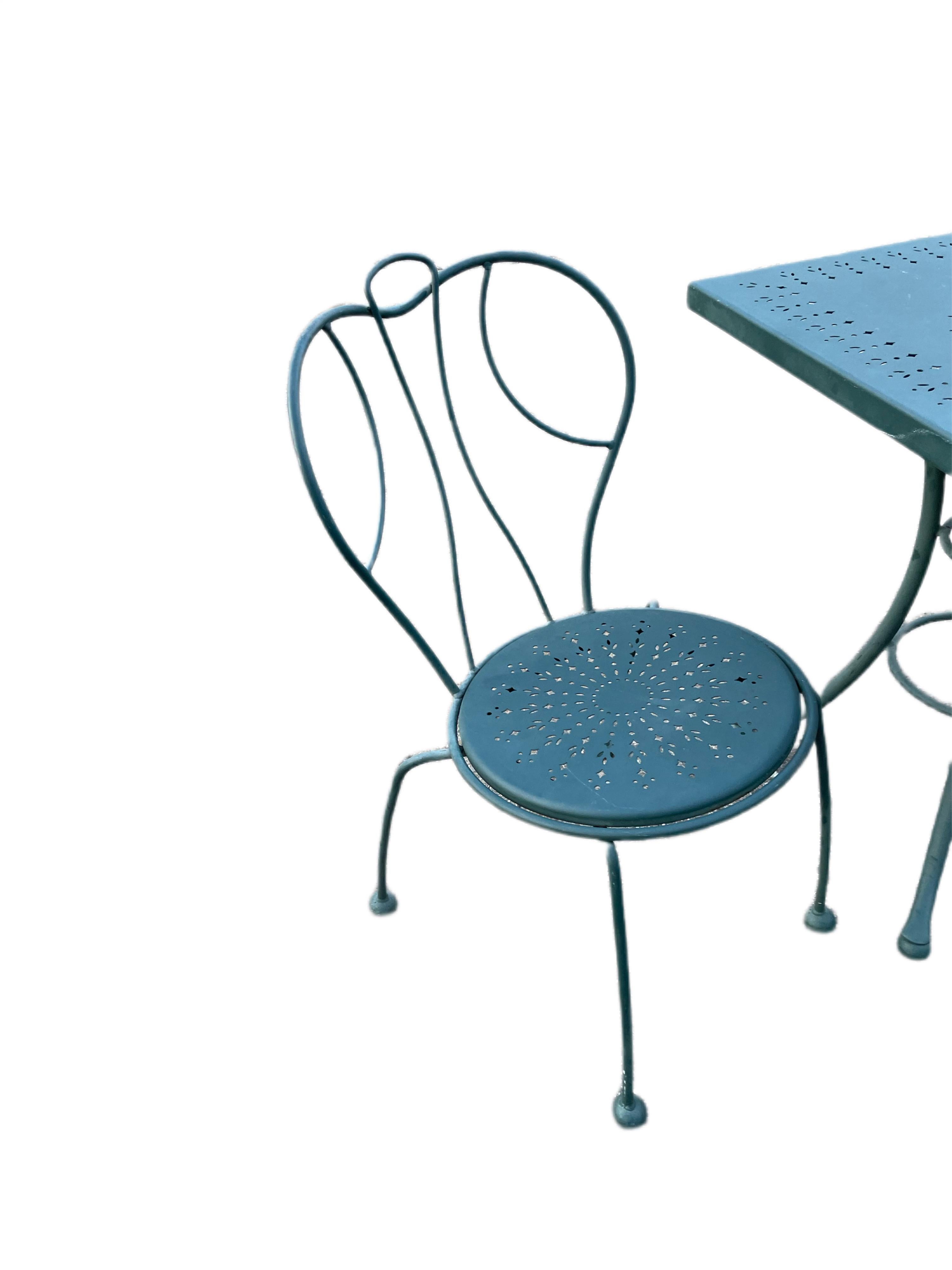 Mid-Century Modern Vintage Wrought Iron Patio Cafe Set For Sale
