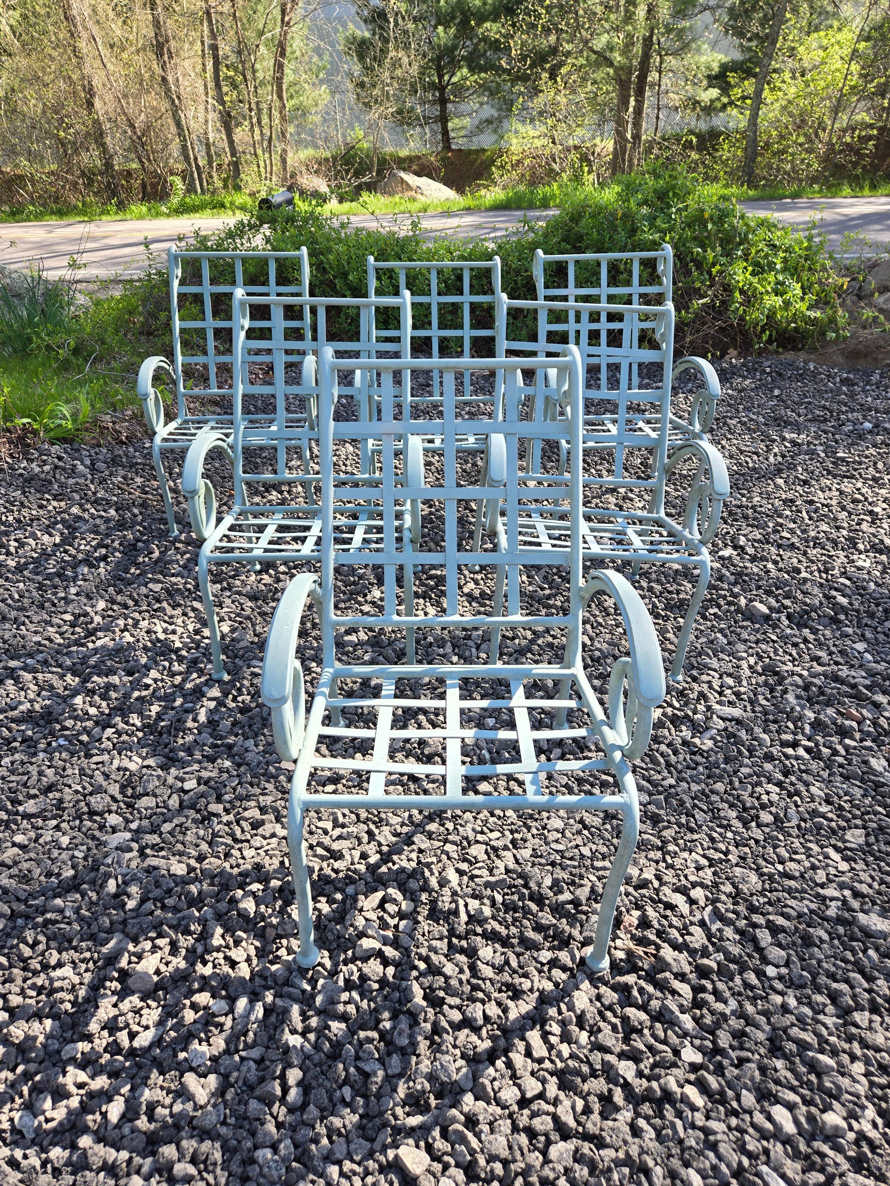 A Beautiful set of 6 Vintage Patio Chairs in the Maurizio Tempestini style are available now and ready to ship. These chairs provide generous seating and would be perfect with a custom made outdoor cushion from our upholsterer. The natural gray