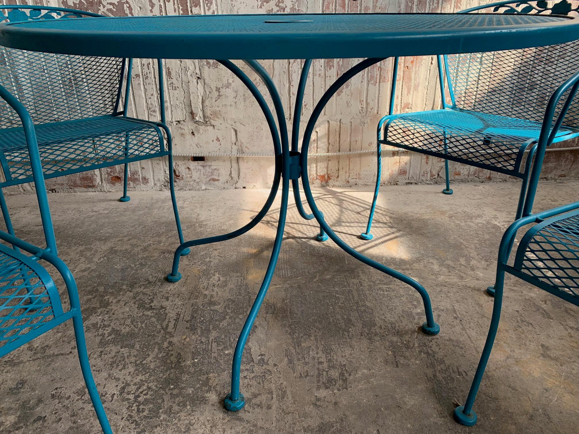 Mid Century Woodard Slate Top Patio Table with Four Wrought Iron Chairs,  1950s at 1stDibs