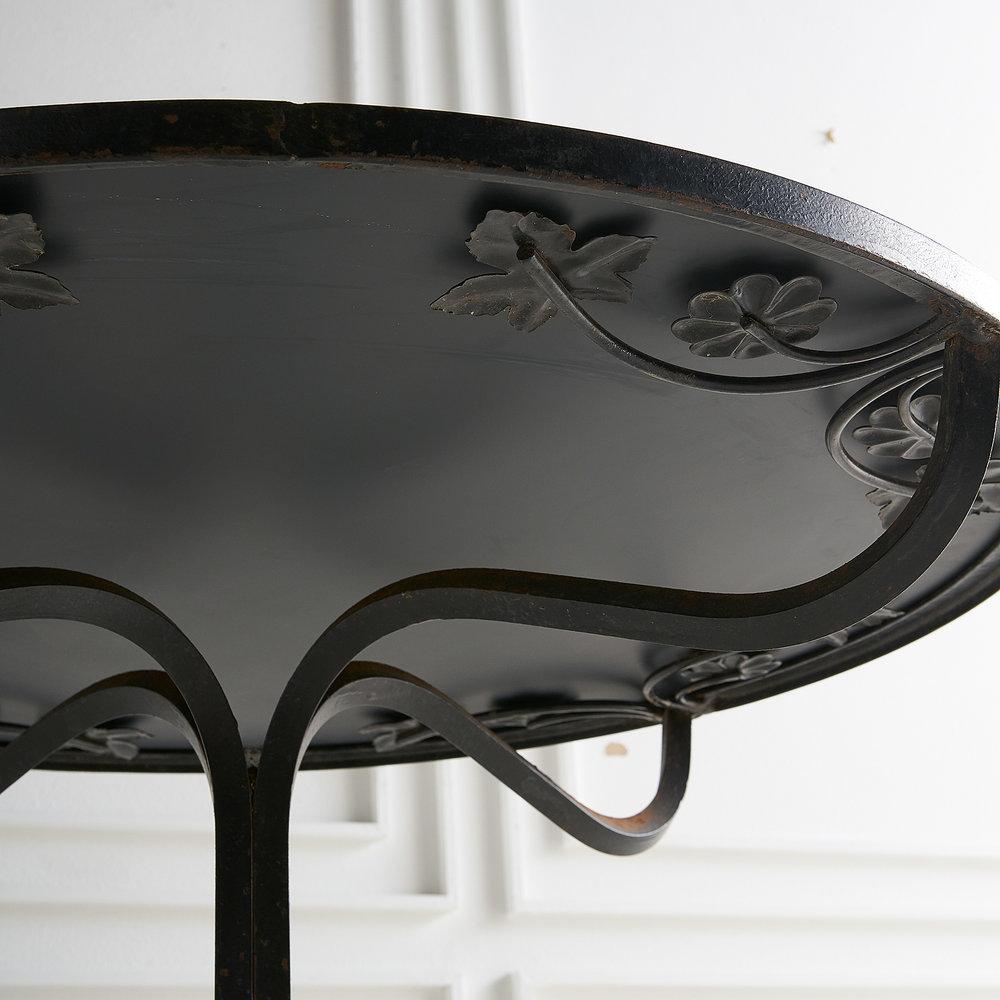 French Vintage Wrought Iron Pedestal Table with Antiqued Mirror Top