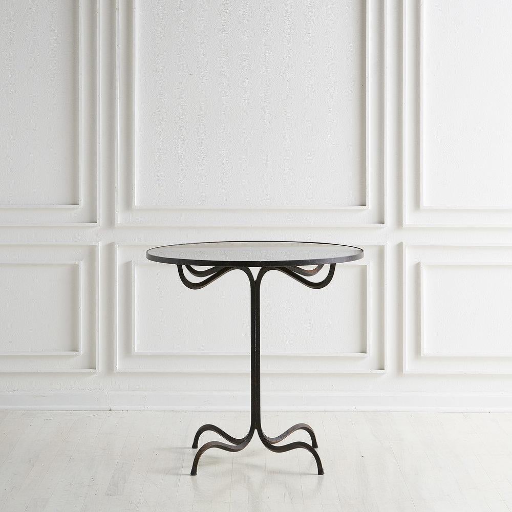 Vintage Wrought Iron Pedestal Table with Antiqued Mirror Top 2