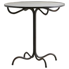 Vintage Wrought Iron Pedestal Table with Antiqued Mirror Top