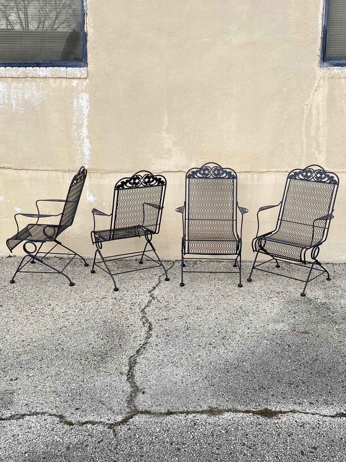 Vintage Wrought Iron Rose and Vine Pattern Garden Patio Chairs - 7 Pc Set For Sale 6