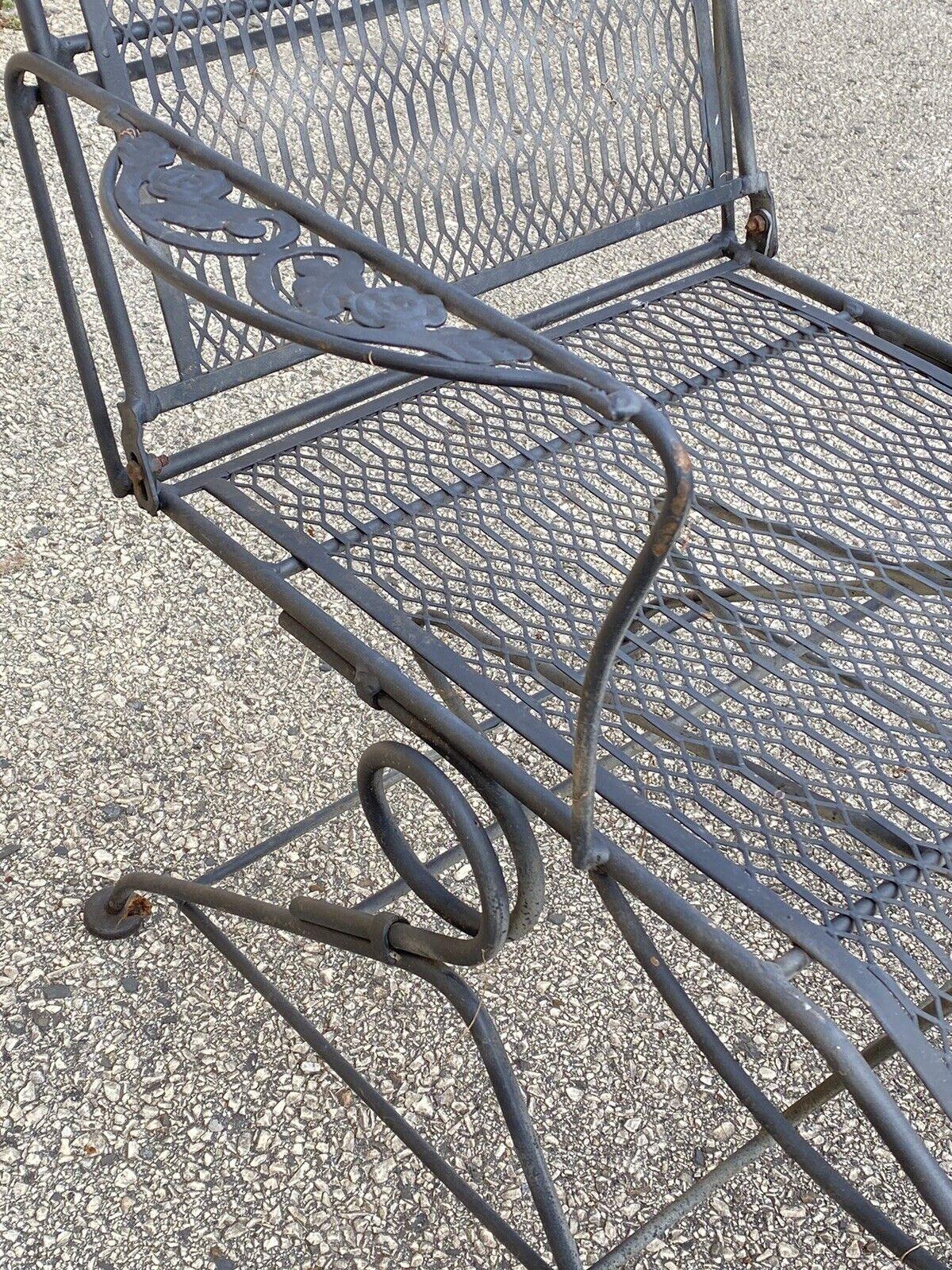 Vintage Wrought Iron Rose and Vine Pattern Garden Patio Chairs - 7 Pc Set For Sale 9